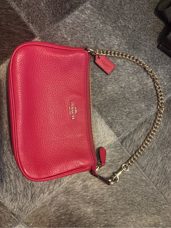 Coach Handbags - Coach Red Pebble Leather Shoulder Bag with Gold Chain